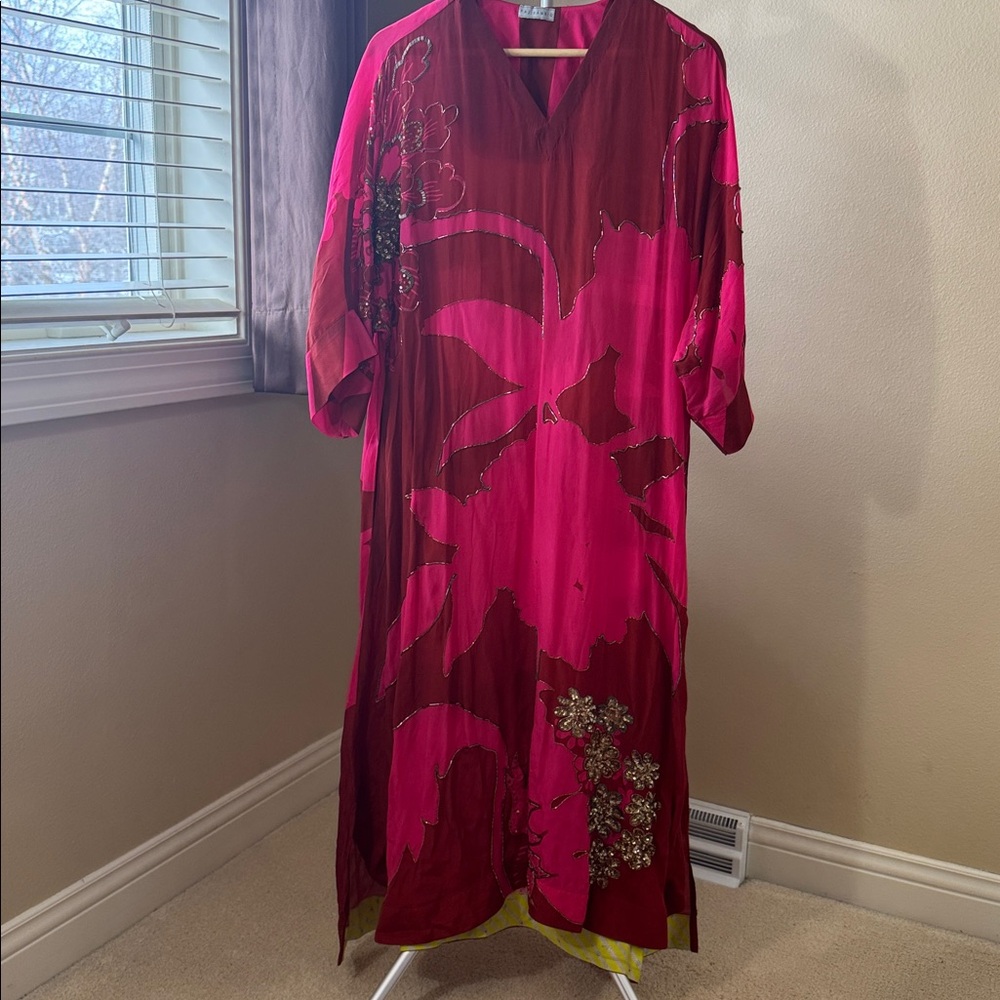 Rajiramniq Sakhi Red Magenta embellished handwork Kaftan Kurta Set